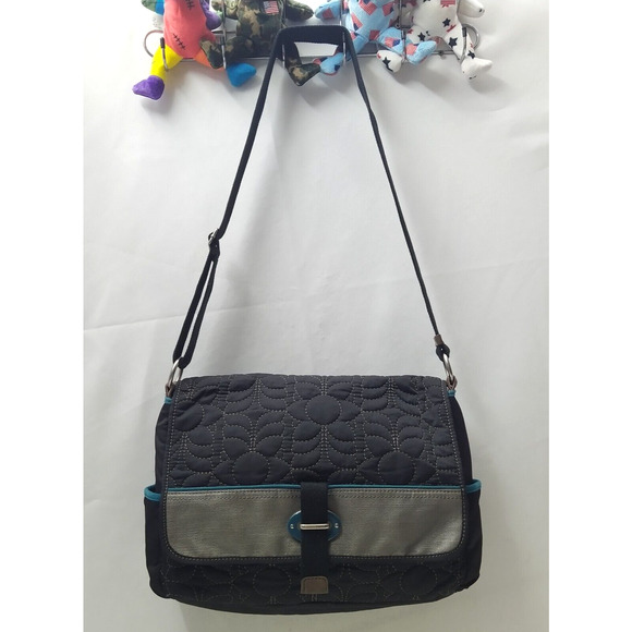 Fossil Black Nylon Floral Flap Closure Messenger Crossbody Bag - Picture 6 of 16